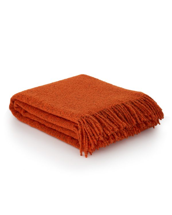 Luxe bouclé plaid Paris in oranje kleur, gemaakt van 80% wol en 20% polyester