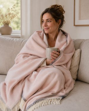 Elegant, zijdezacht Merino-Kasjmier plaid MILANO rosa orlo